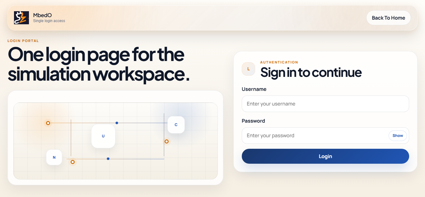 MbedO Student Login Screen